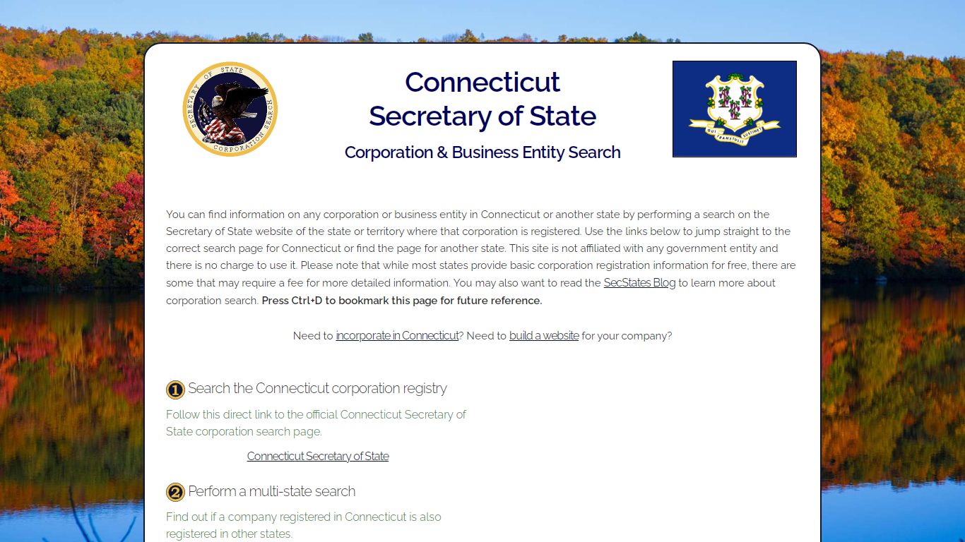 Connecticut Secretary of State Corporation and Business Entity Search