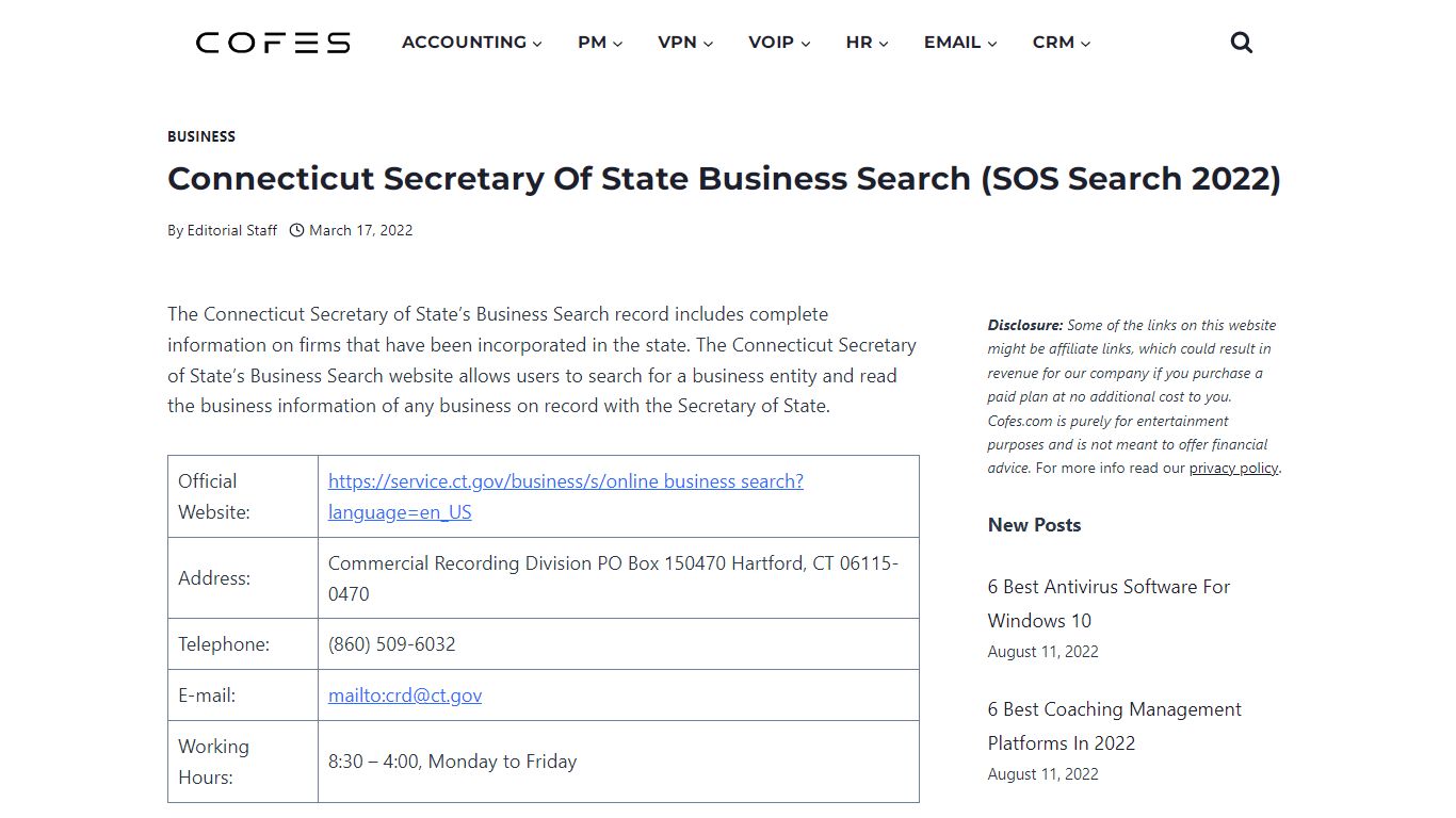 Connecticut Secretary Of State Business Search (SOS Search 2022)